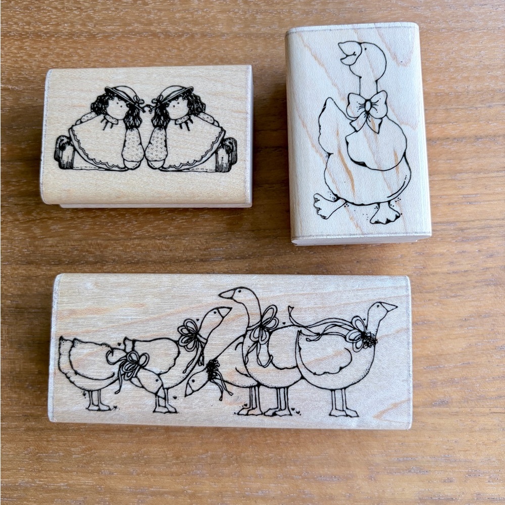 3 Vintage 1989 D.O.T.S Goose Rubber Stamp Bundle, Reteo Geese Cottagecore Crafts
